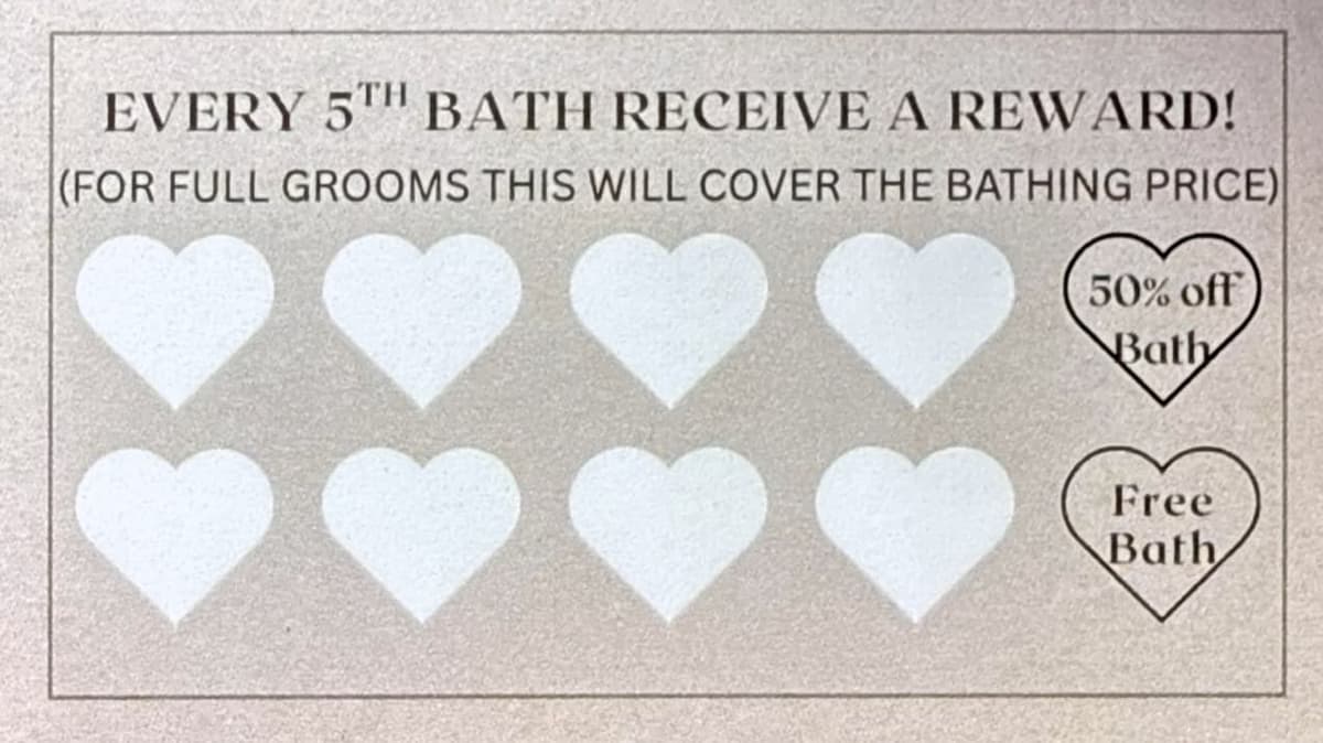 Woofz N Wagz Loyalty Card - Every 5th bath receive a reward